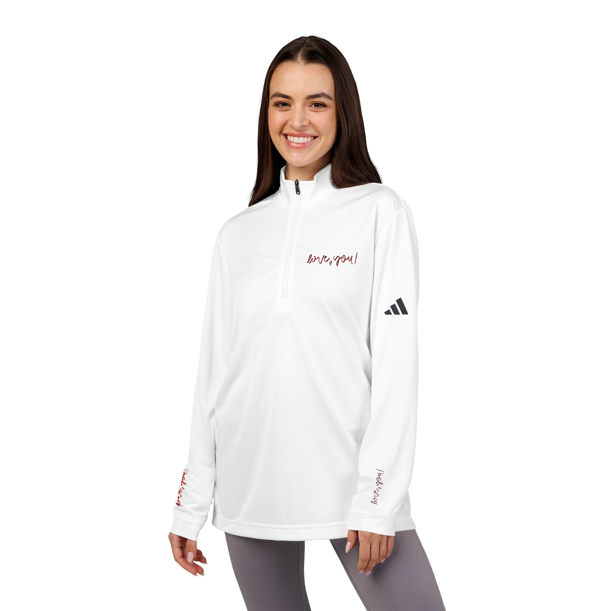 Embroidered adidas Quarter-Zip Pullover — White Performance Top