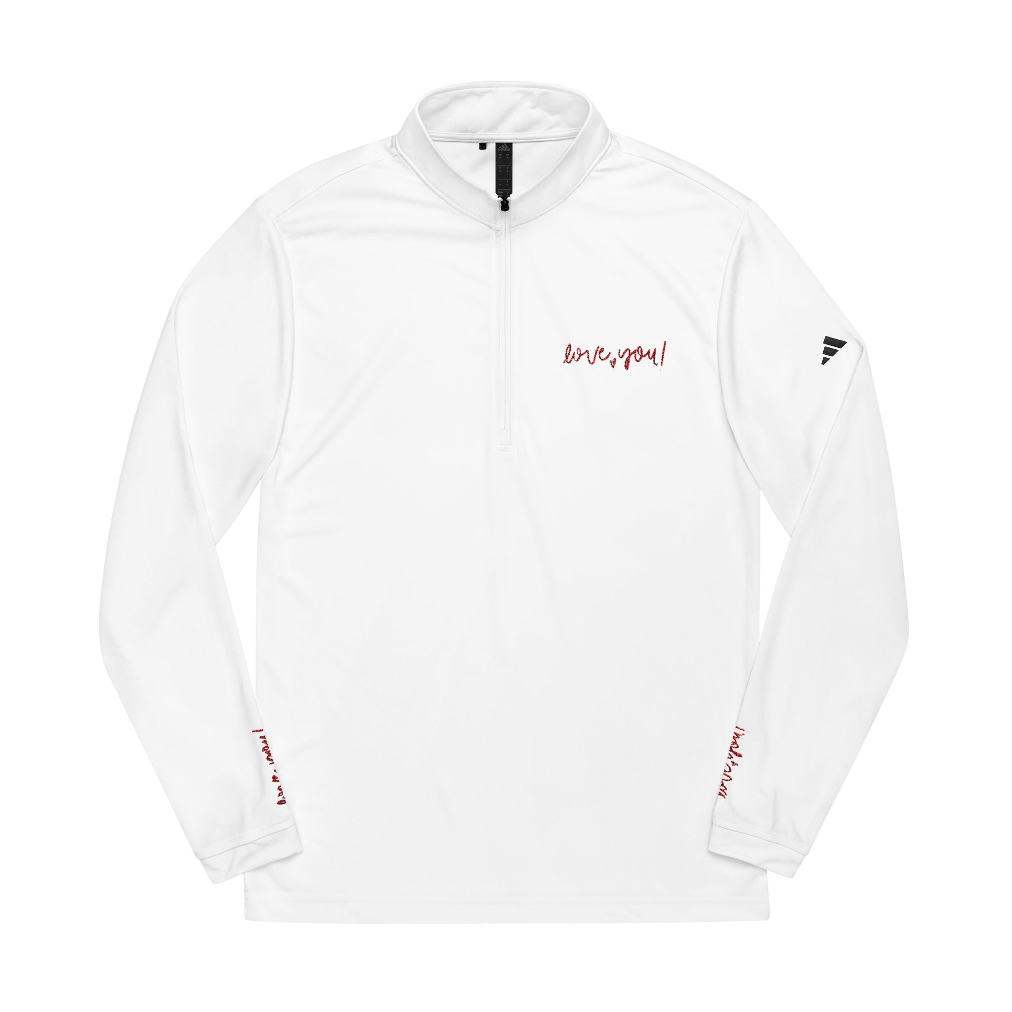 Embroidered adidas Quarter-Zip Pullover — White Performance Top