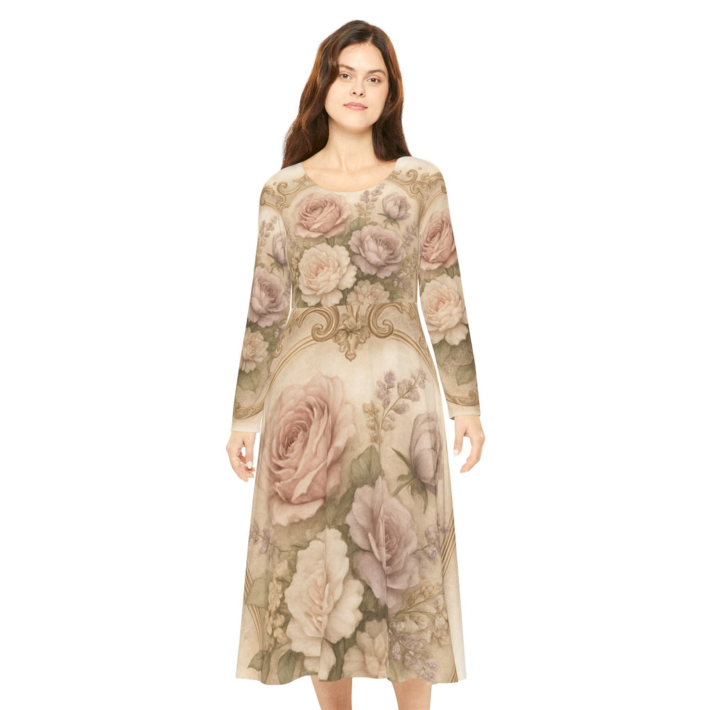 Floral Vintage Rose Long Sleeve Dance Dress — Romantic Victorian AOP