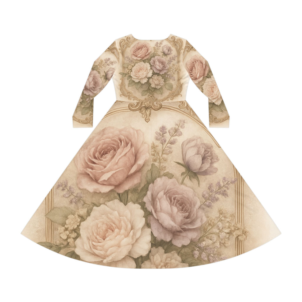 Floral Vintage Rose Long Sleeve Dance Dress — Romantic Victorian AOP