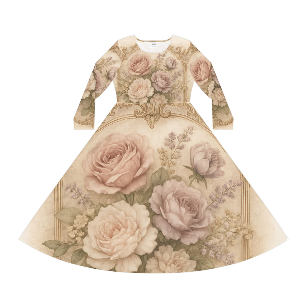 Floral Vintage Rose Long Sleeve Dance Dress — Romantic Victorian AOP