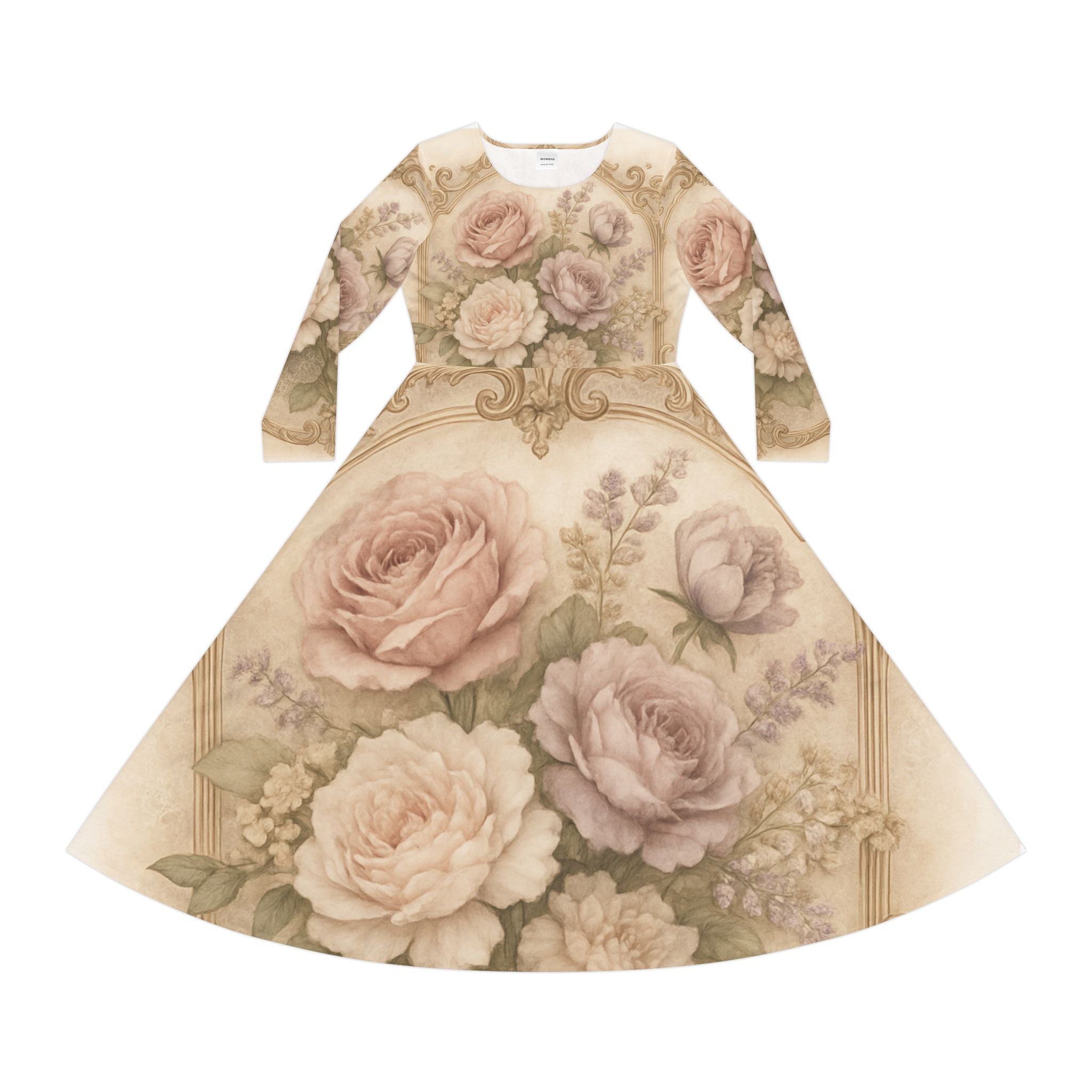 Floral Vintage Rose Long Sleeve Dance Dress — Romantic Victorian AOP
