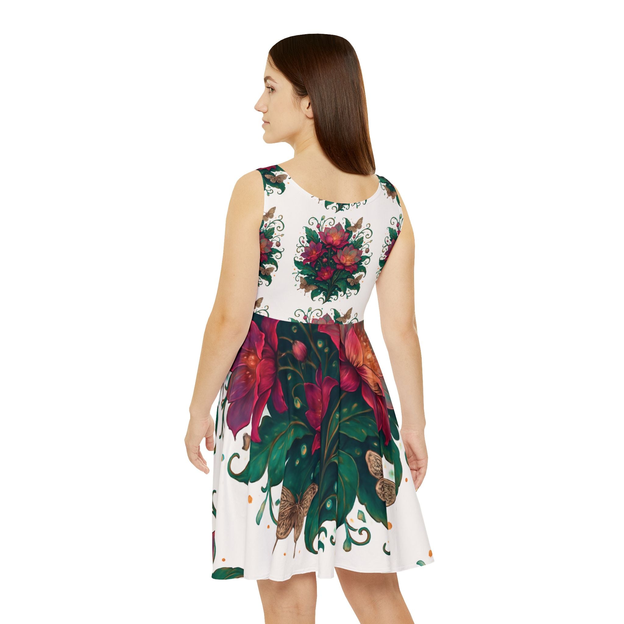 Floral Lotus Skater Dress — Bold Pink & Green Botanical Print