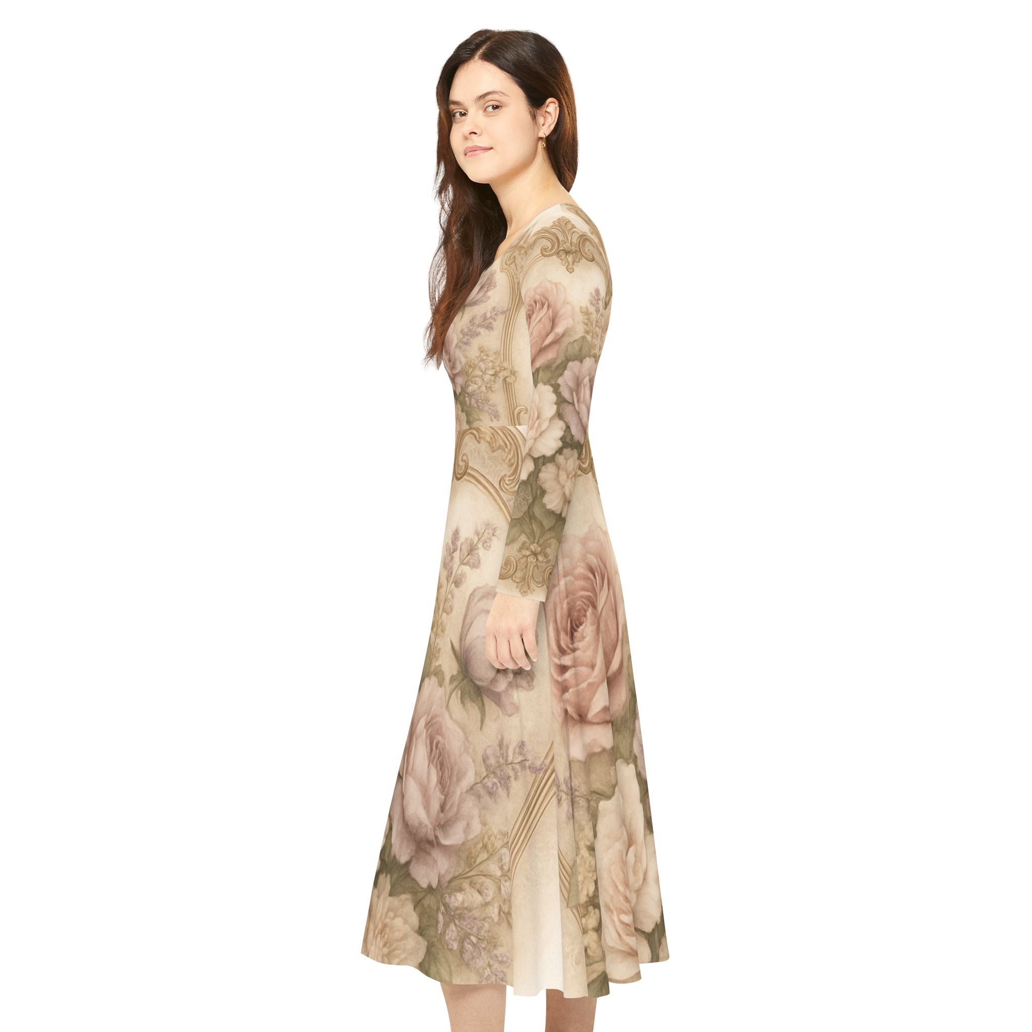Floral Vintage Rose Long Sleeve Dance Dress — Romantic Victorian AOP