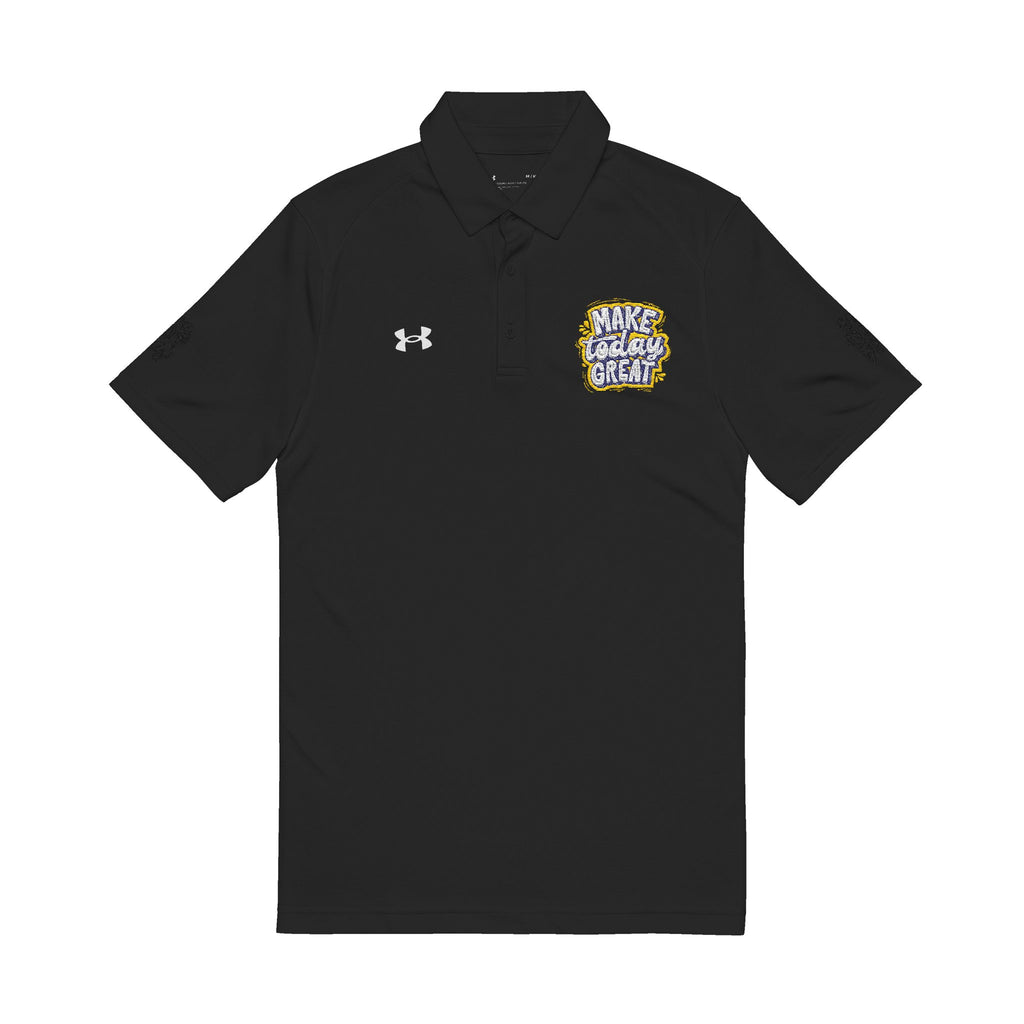 Embroidered Men's Performance Polo — White with Graphic Chest & Sleeve Logos