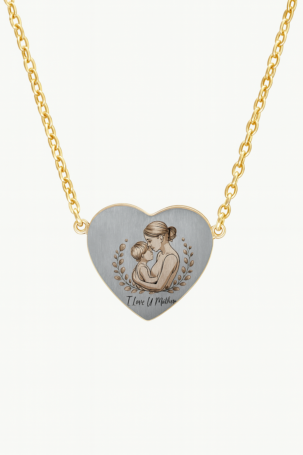 Heart Necklace — Engraved “I Love U Mother” Pendant