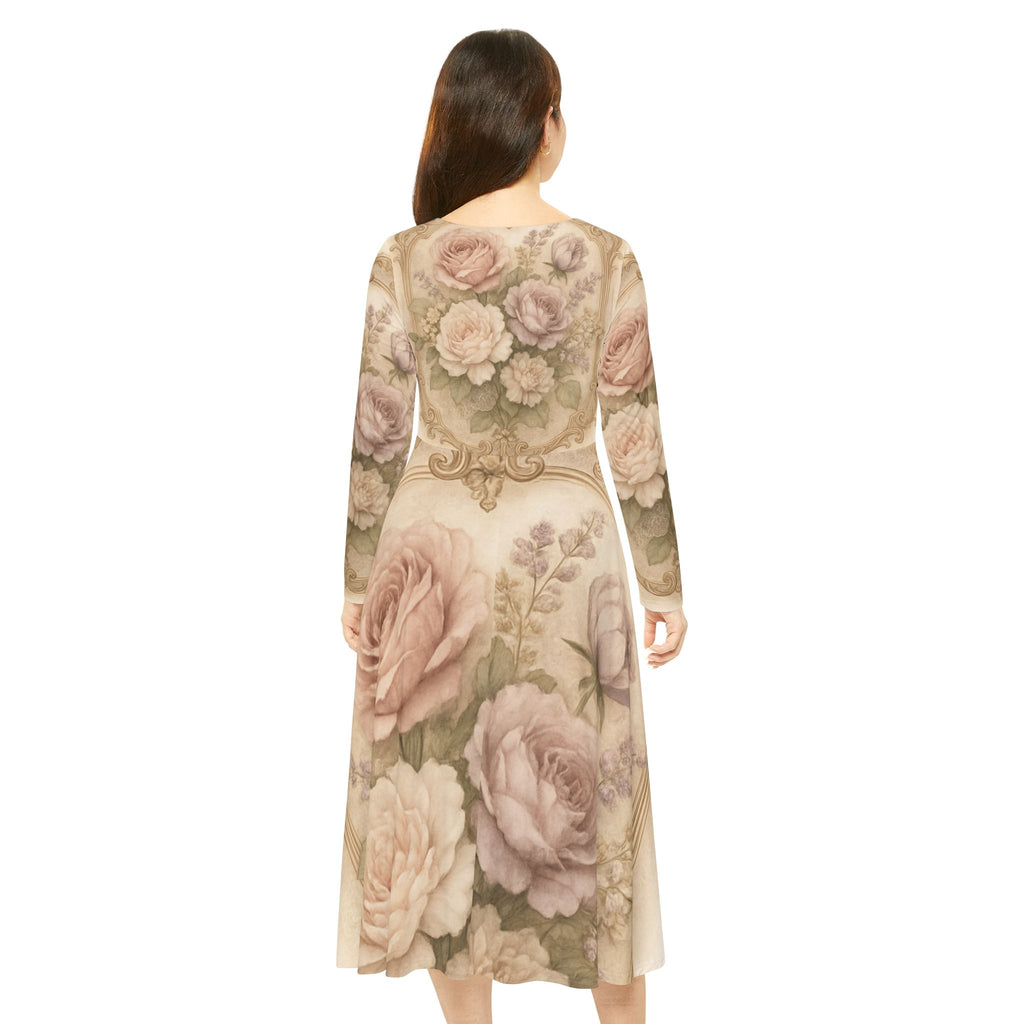 Floral Vintage Rose Long Sleeve Dance Dress — Romantic Victorian AOP