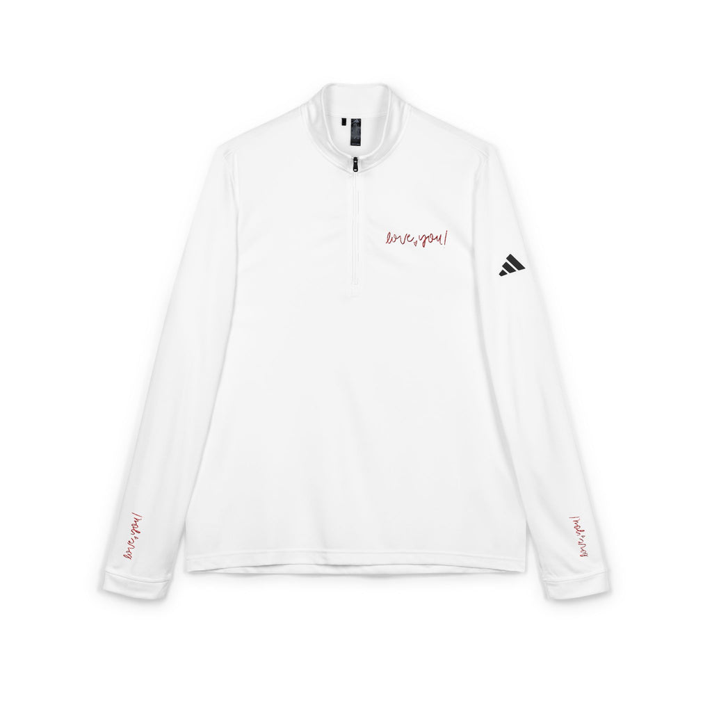 Embroidered adidas Quarter-Zip Pullover — White Performance Top