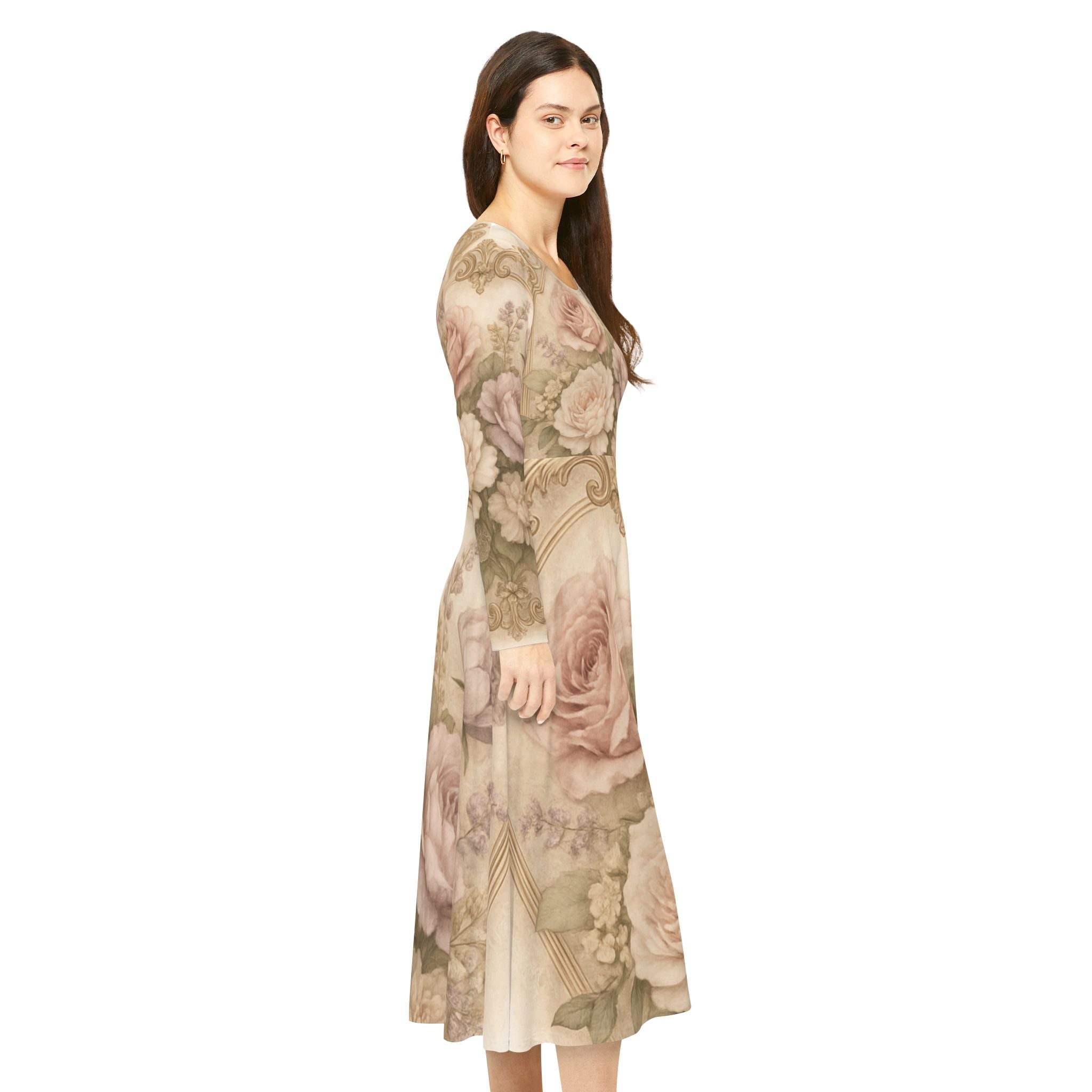 Floral Vintage Rose Long Sleeve Dance Dress — Romantic Victorian AOP