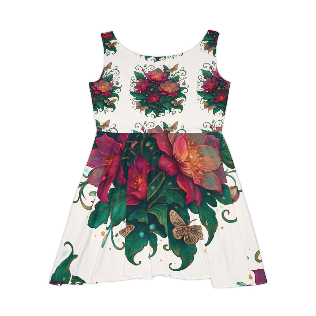 Floral Lotus Skater Dress — Bold Pink & Green Botanical Print
