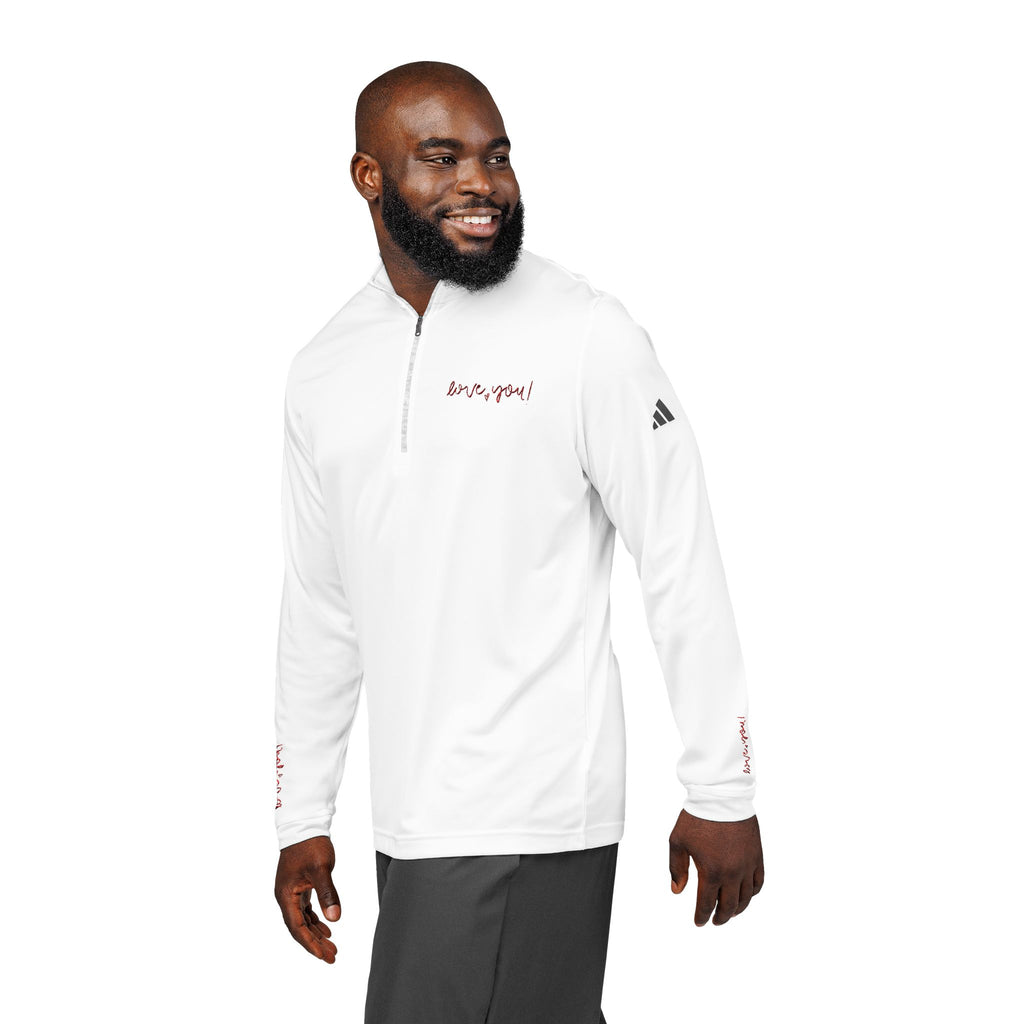 Embroidered adidas Quarter-Zip Pullover — White Performance Top