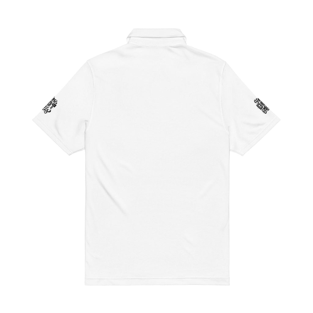 Embroidered Men's Performance Polo — White with Graphic Chest & Sleeve Logos