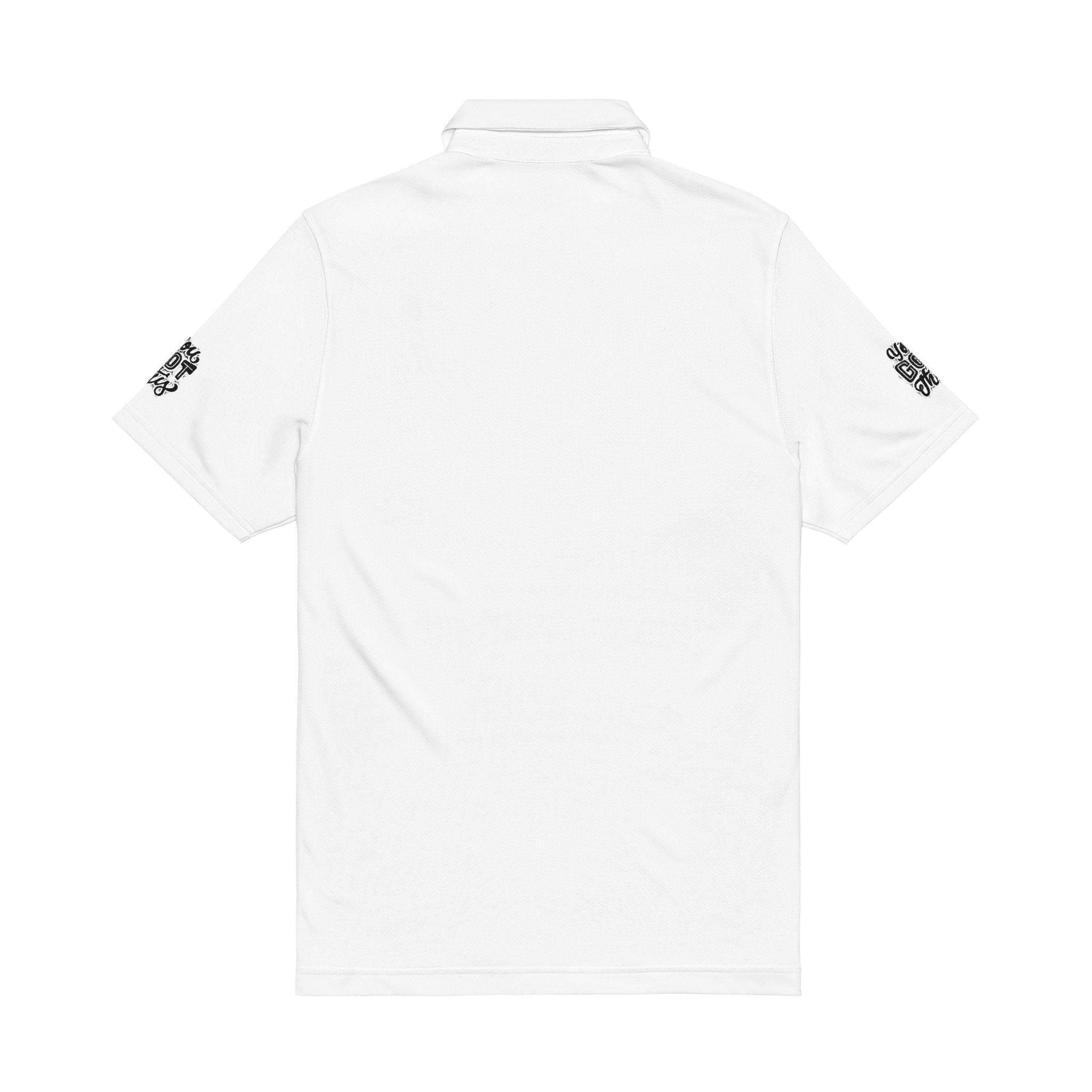 Embroidered Men's Performance Polo — White with Graphic Chest & Sleeve Logos