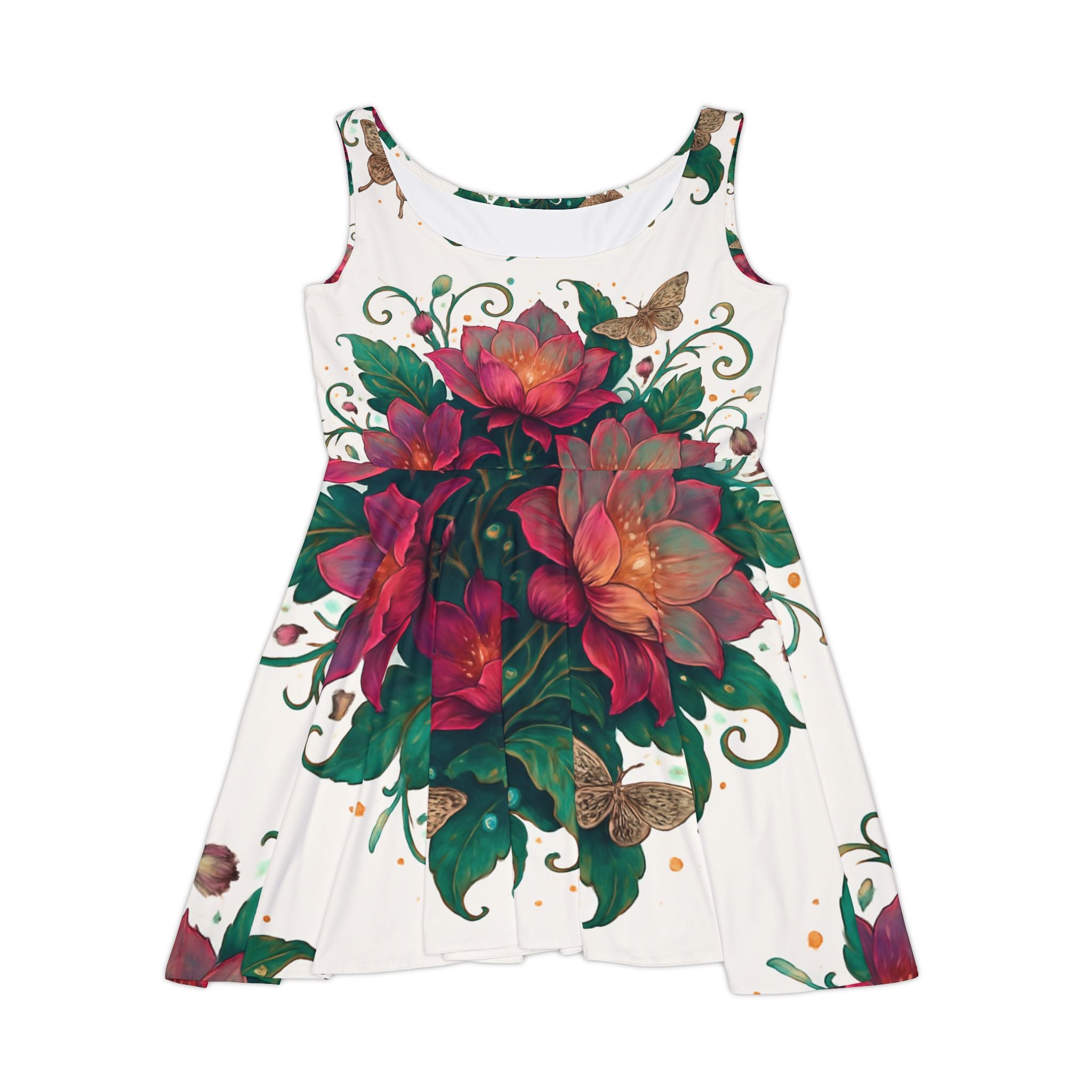 Floral Lotus Skater Dress — Bold Pink & Green Botanical Print